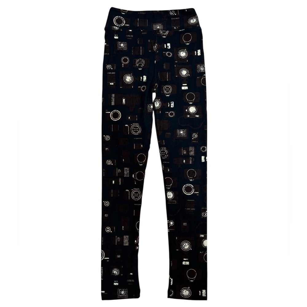LuLaRoe L/XL Kids Black Brown Camera Print Soft Leggings Tween